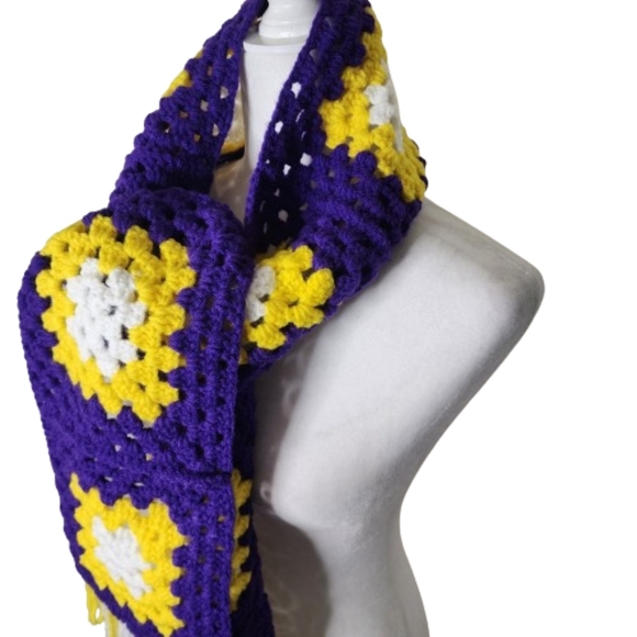Handmade Crocheted Granny Square Scarf, OS Long - Picture 2 of 4